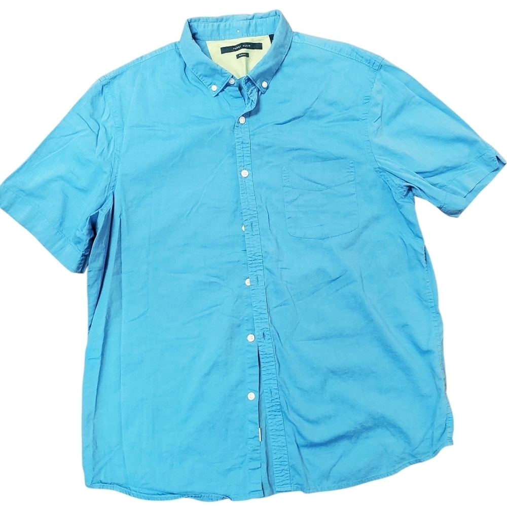 Perry Ellis Sky Blue Short Sleeve Shirt. 100% Cotton. Men's XL